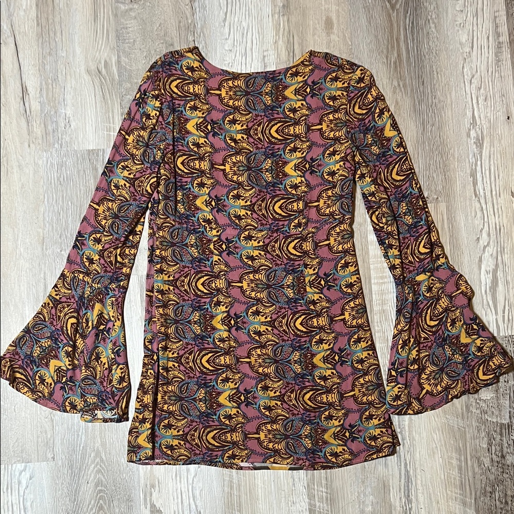 FREE PEOPLE OSSIE VIBES BELL SLEEVES TUNIC DRESS Size 6 - Picture 6 of 8
